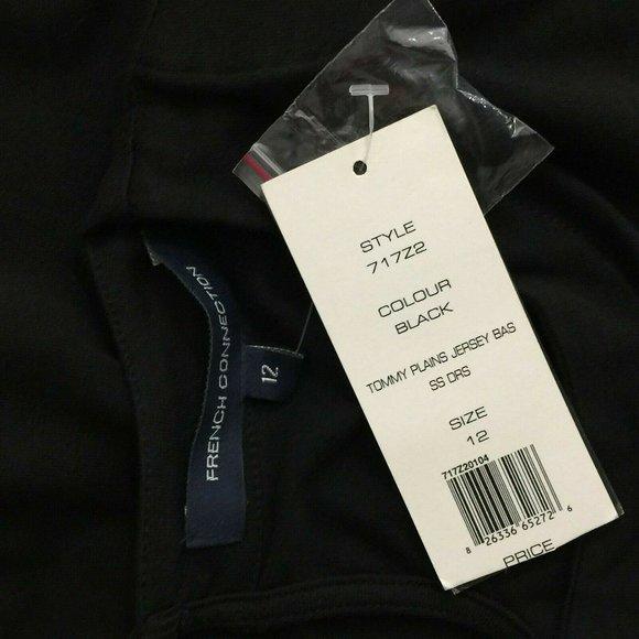 NWT French Connection Tommy Plains Jersey Dress Black Sheath Womens 12 Stretchy - Picture 8 of 9
